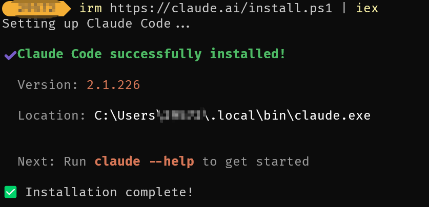 PowerShell 中执行安装脚本后的输出